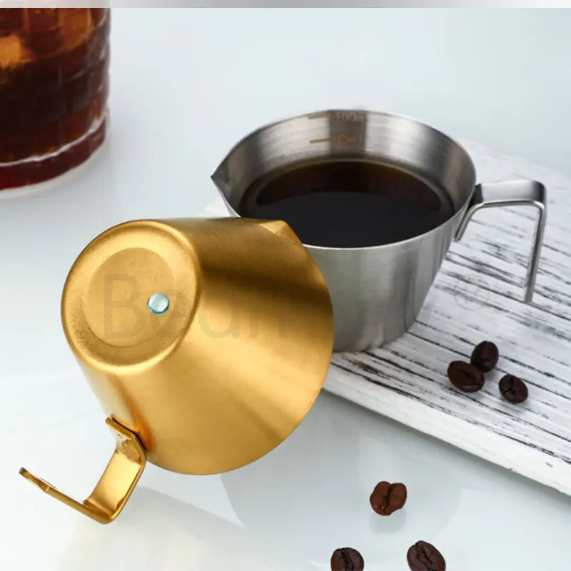 1pcs 100ml 304 stainless steel coffee extraction cup with scale, small milk urn making cup, espresso measuring cup,La Hua Cup