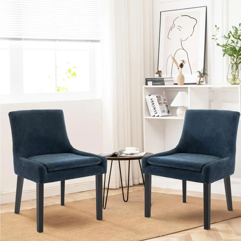 Upholstered Corduroy Accent Side Leisure Chairs With Mid Back and Wood Legs for Living Room/Dining Room-Blue Chair Chaises Table