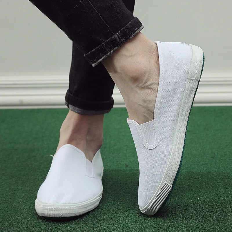 Unisex Sneakers Zapatillas Deportivas Hombre Cotton Canvas Breathable Casual Shoes DIY Pure White Canvas Shoes Slip-on Shoes