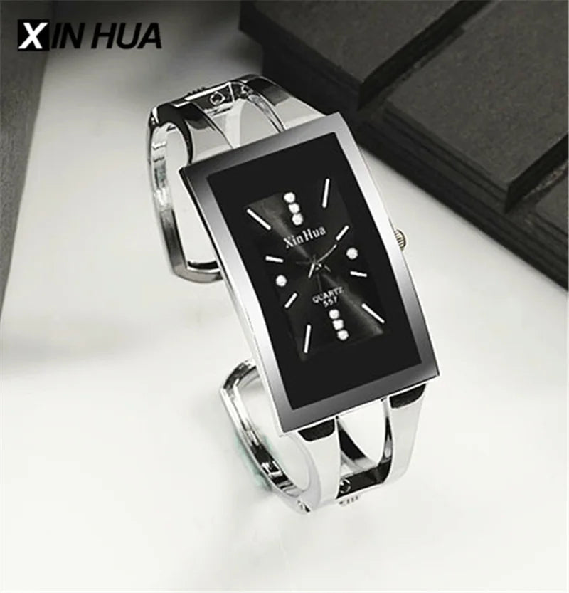 Women Bracelet Watch Exquisite Quartz Wristwatch Crystal Fashion Silver Elegant Clock Stainless Steel Mujer Bangle Relojes