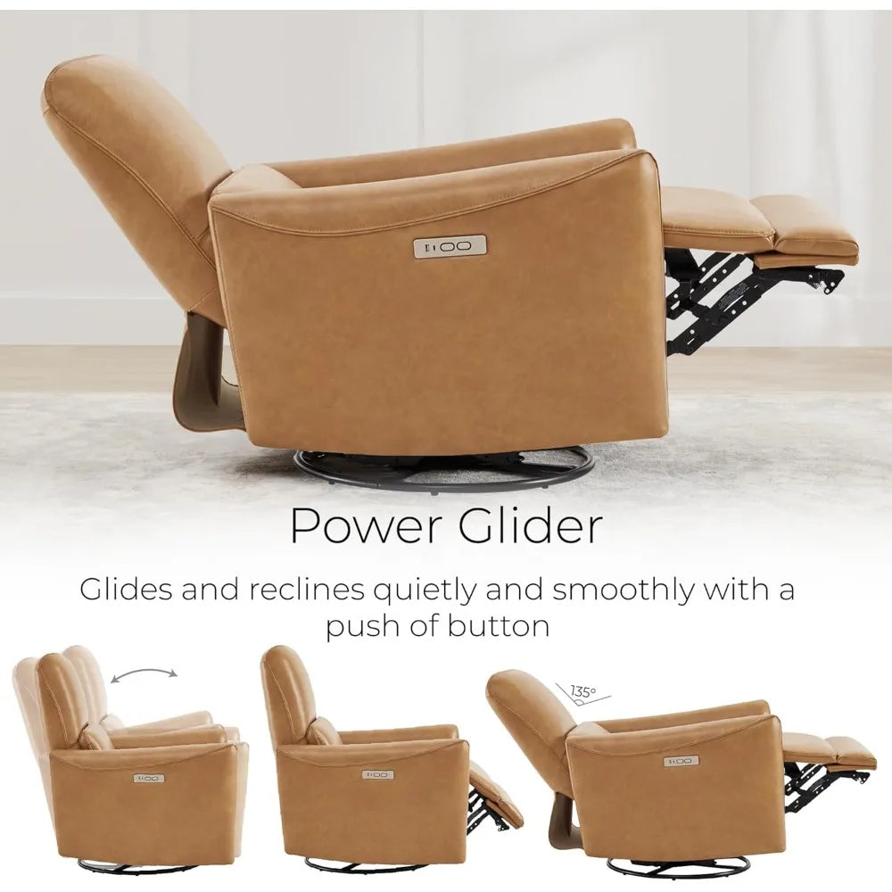 Power Recliner Chair Swivel Glider, FSC Certified Upholstered Faux Leather Living Room Nursery Reclining Sofa Chair