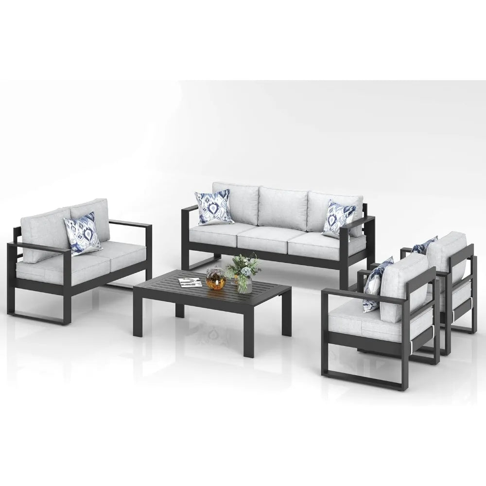 Outdoor Sofa Set, Outdoor Patio Sectional Conversation Metal Seating Sets ,5 Piece Modern Aluminum Patio Furniture Set