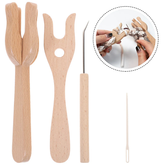 Crochet Hook Wooden Fork Braider Weaving Tools Craft Needles Kit Multipurpose Bend Decorative Knitting Forks