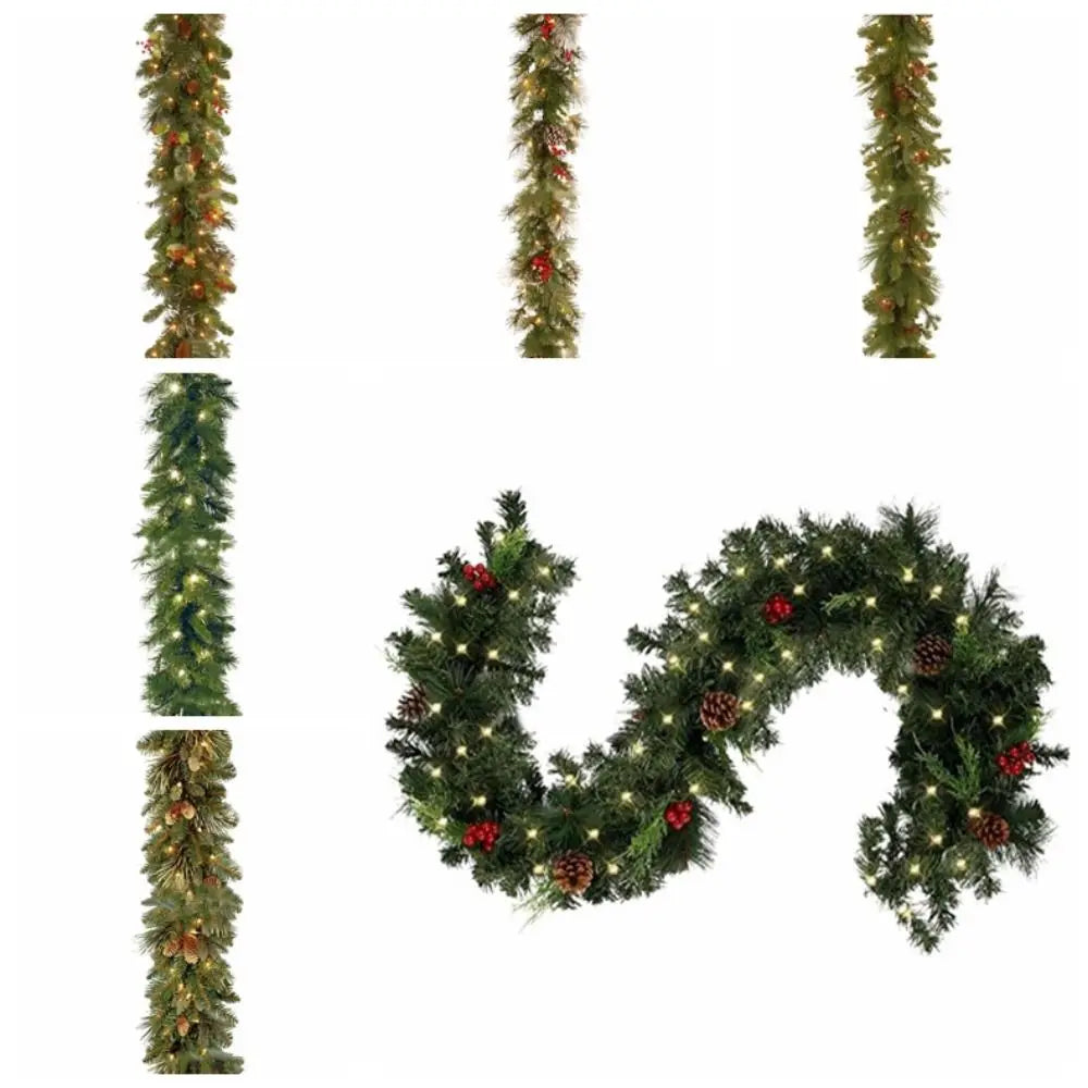 30 LED Lights Christmas Garland 180cm/6 Feet Green Artificial Pine Tree Decor Ornament Bendable Red Fruit Illuminated Rattan