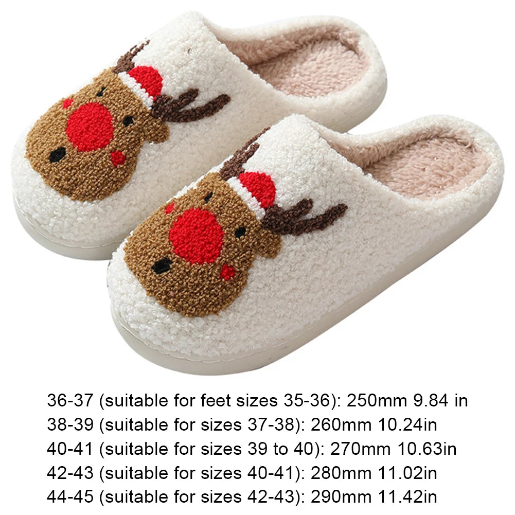 Christmas Deer Slippers Slip-On Comfy House Slippers Women Men Bedroom Slipper Women Fuzzy Fluffy Slippers for Christmas Gift