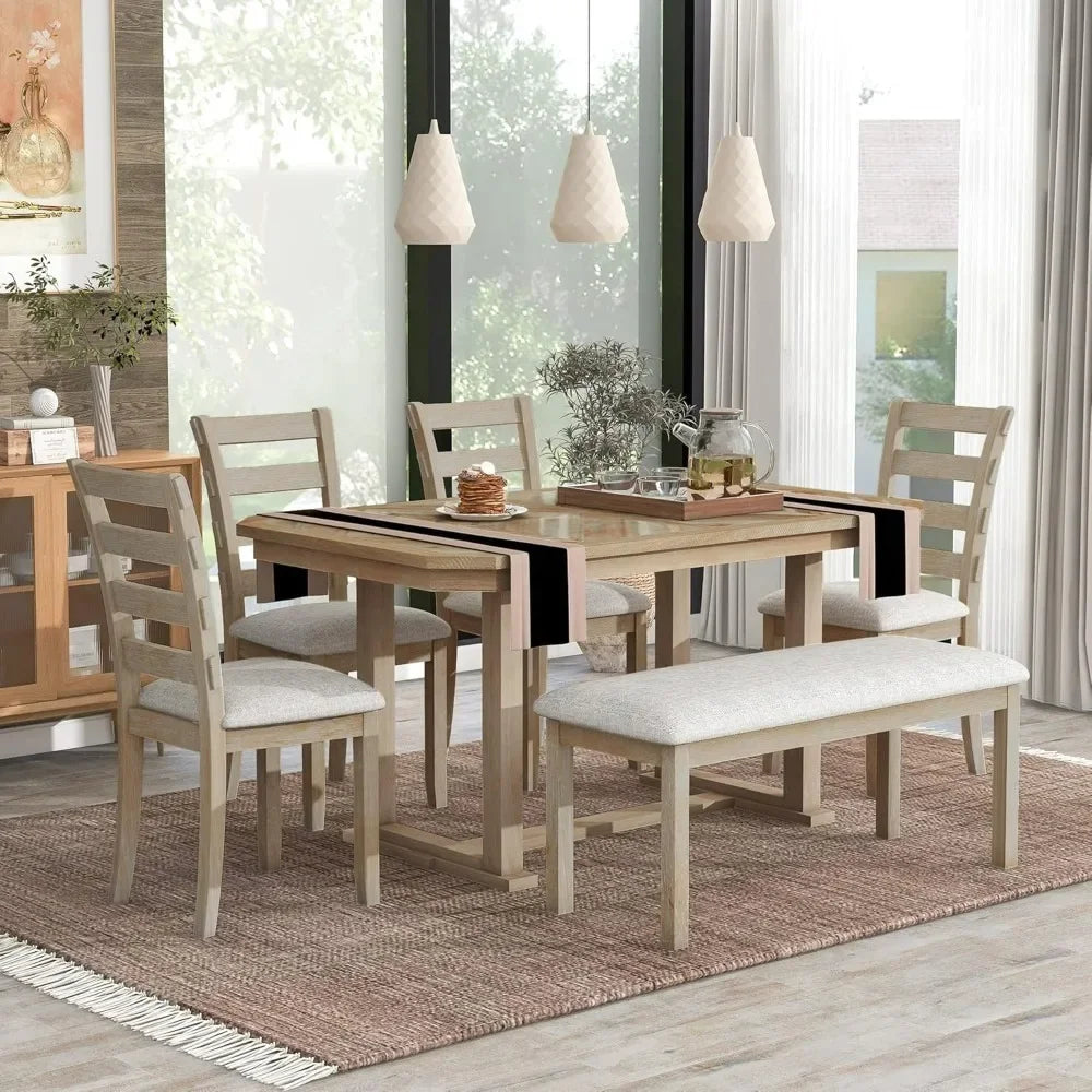 with 4 Chairs & Bench Rectangular Kitchen Table Set with Wood Grain Pattern Tabletop Dining Room Set for Kitchen, Dining Room