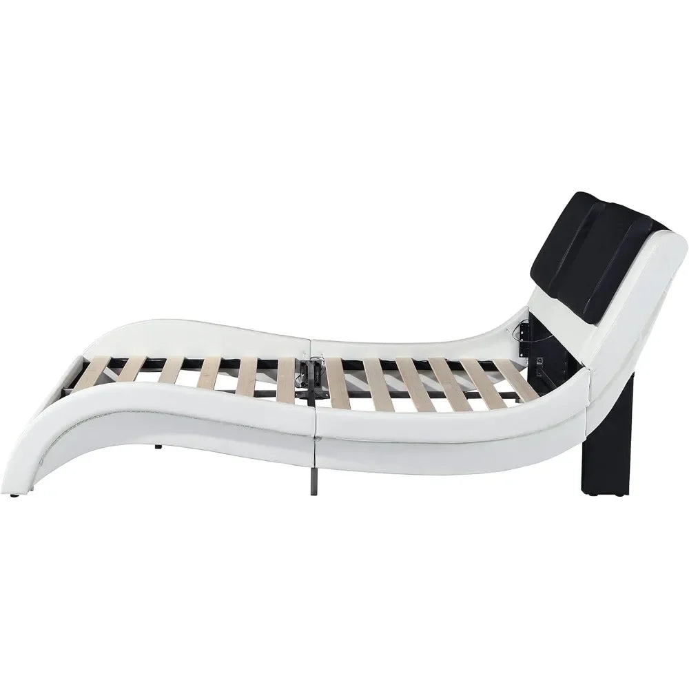 Upholstered Platform Bed Frame with led Lighting,Bluetooth Connection to Play Music Control Backrest Vibration Massage