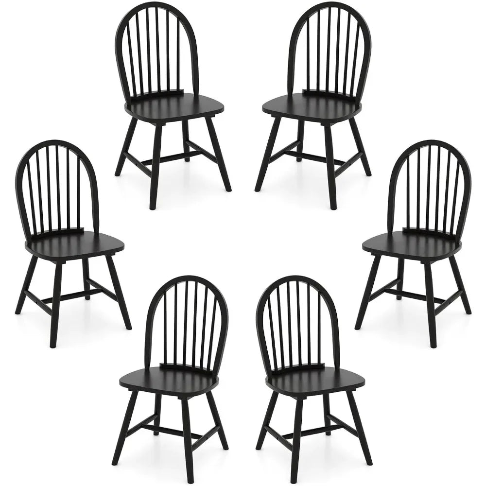 18" Oak Dining Chairs Set of 6, Wood Windsor Chair with Spindle Back for Country Farmhouse Kitchen Island, Dining Chairs Set