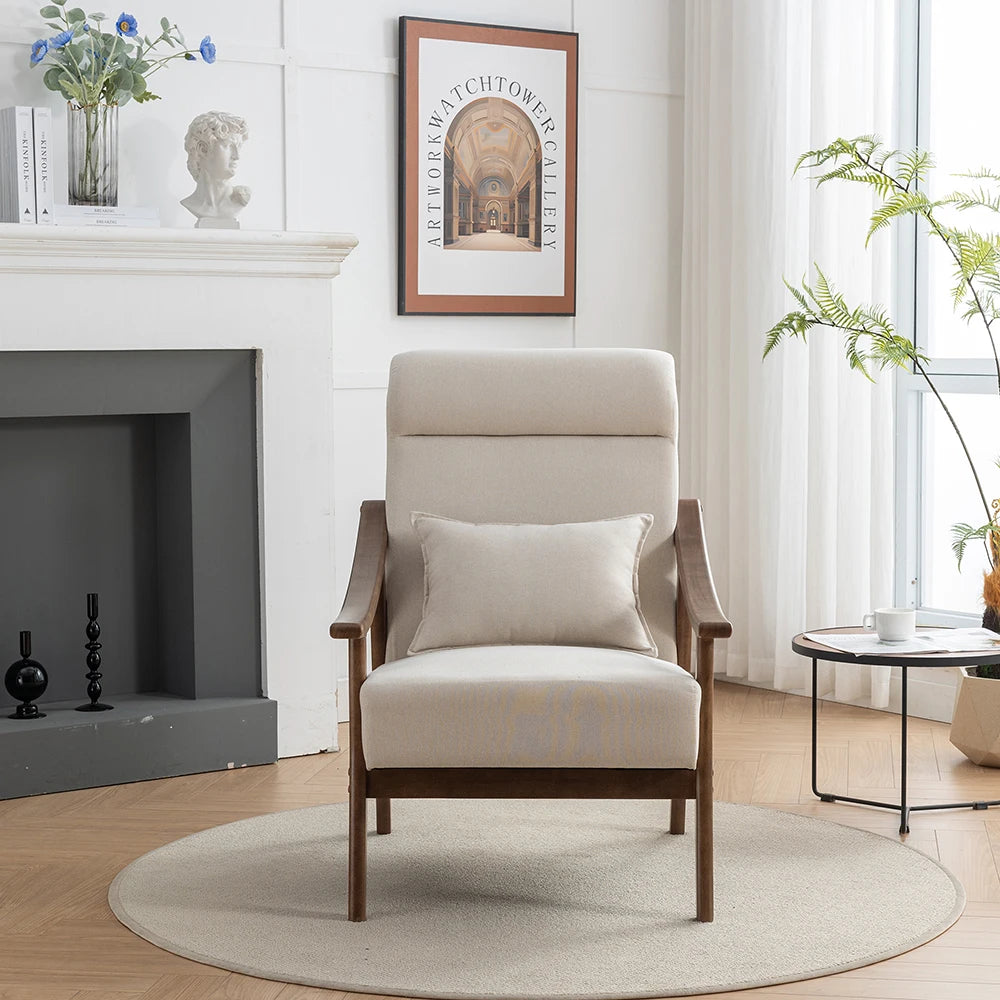 SEYNAR Mid Century Modern Accent Chair,Boucle Upholstered High Back Soild Wood Frame Armchair with Pillow for Living Room