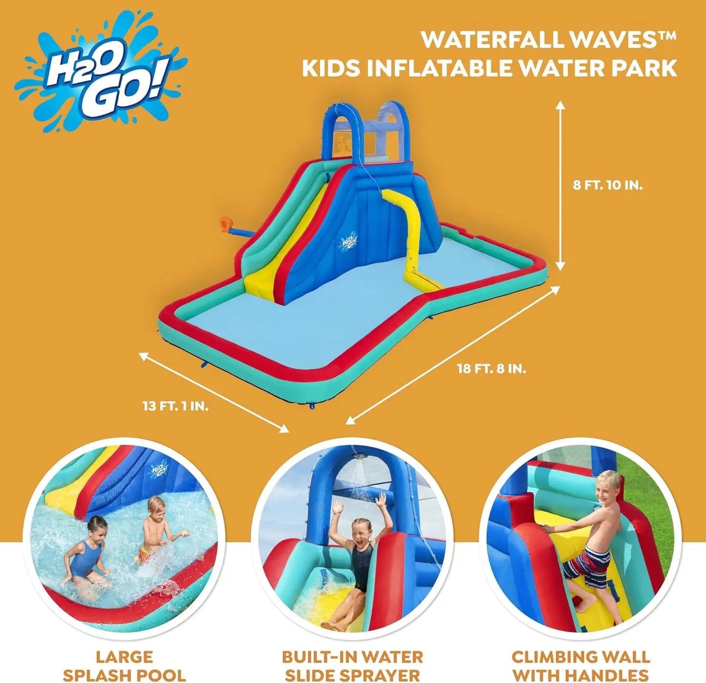 Waves Mega Water Park | Inflatable Slide and Pool Fits Up to 6 Children