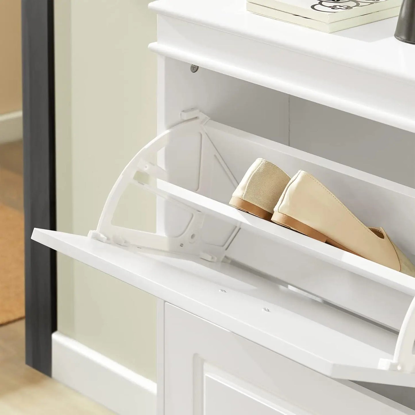 White Shoe Cabinet with 3 Flip Drawers, Freestanding Shoe Rack, Shoe Rack with Hidden Drawer(9.45" D x 20.87" W x 46" H)