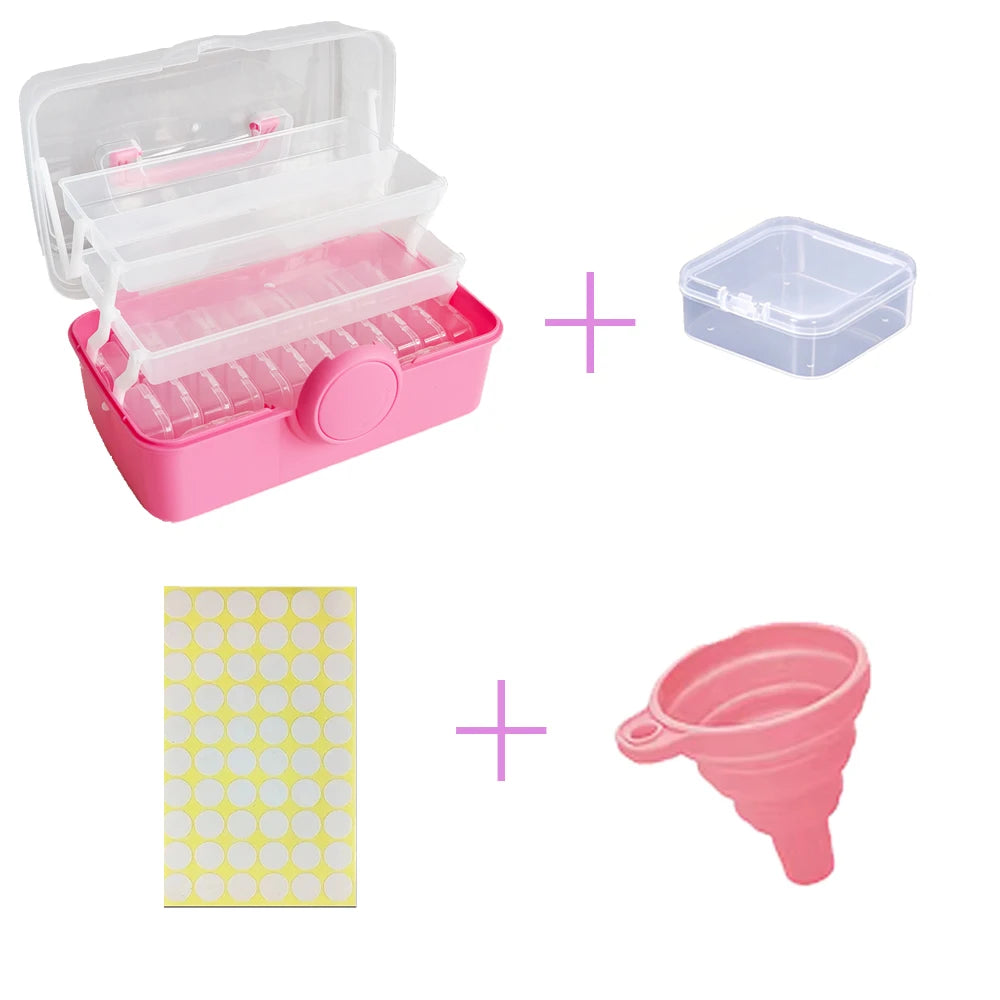 Bead storage container diamond painting tool accessories pink plastic storage box cross stitch set 5d jewelry storage suitcase