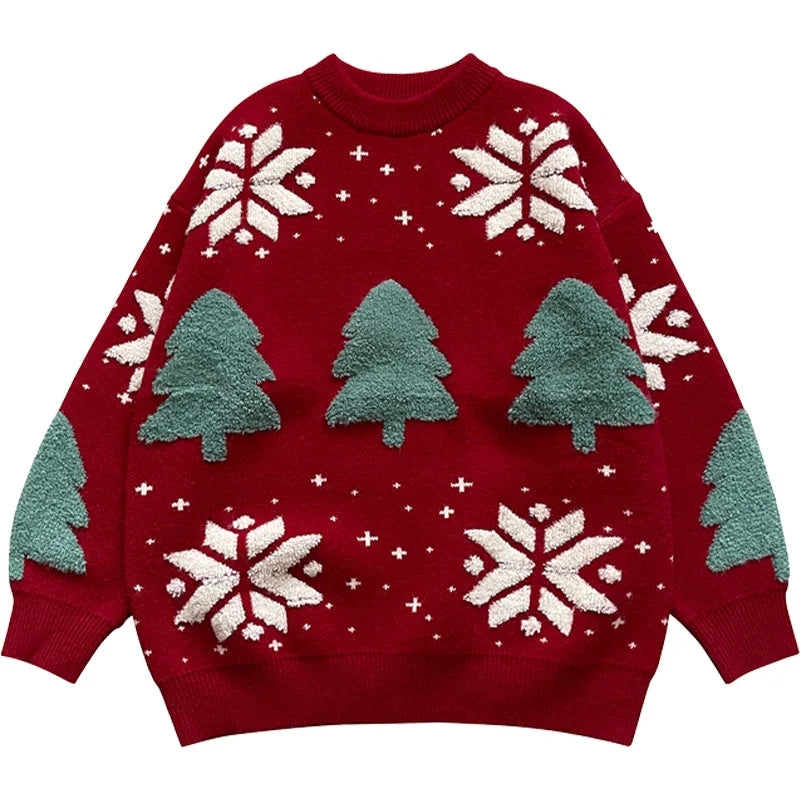 Christmas Tree Couple Street Sweater Woman Snowflake Sweatshirt Autumn Winter Unisex Man Casual Jersey Varsity Pullover Shirts