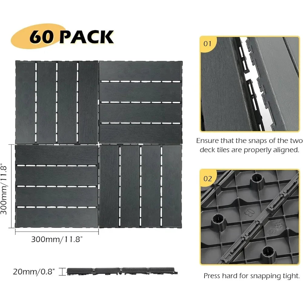 Garden flooring, 60 square feet of plastic interlocking tiles, 60 packs, 12 "x12" outdoor waterproof flooring, garden flooring