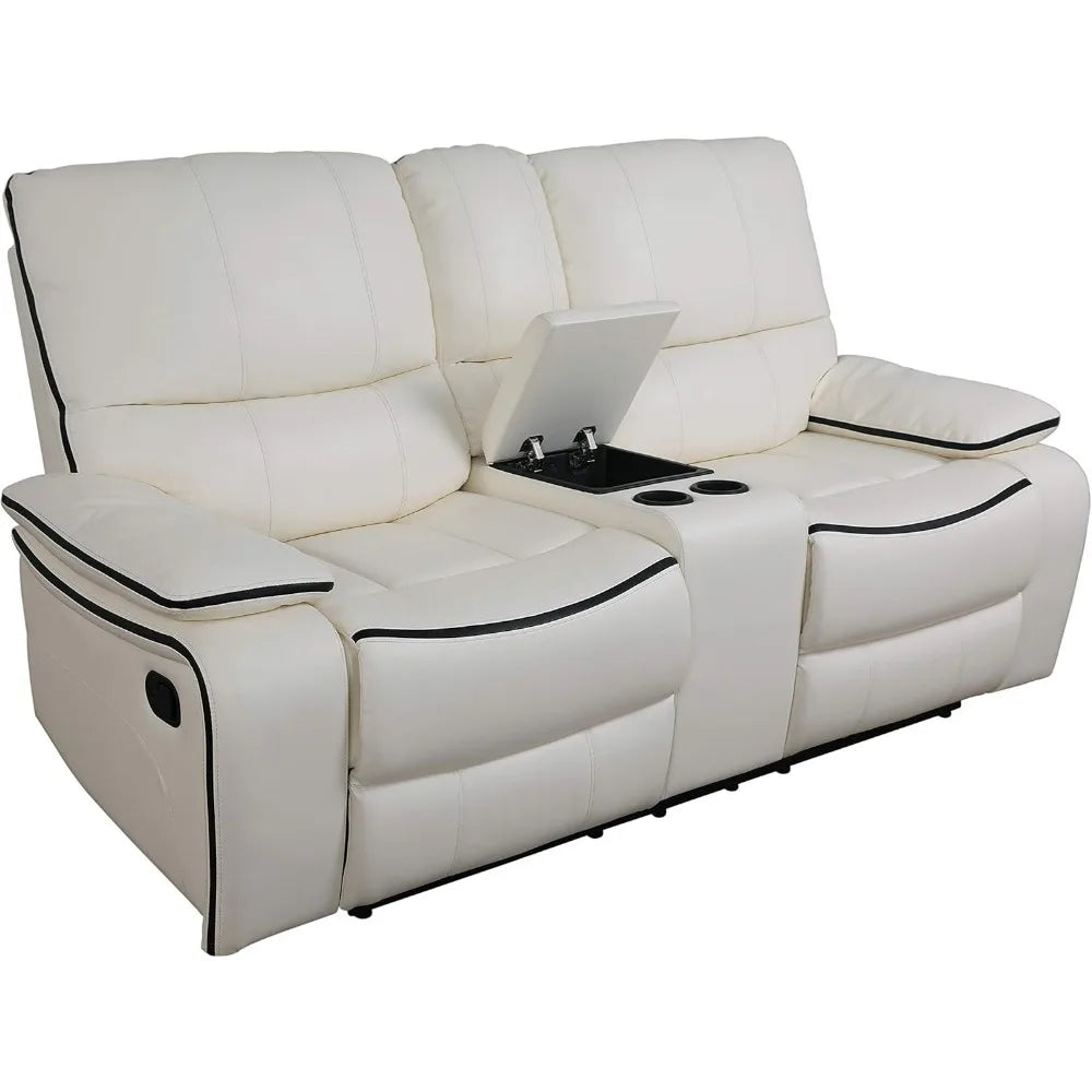 recliner, 3-Piece Living Room Reclining Sofa Sets, Bonded Leather Upholstery, Manual Reclining with Drop Down Table and Console,