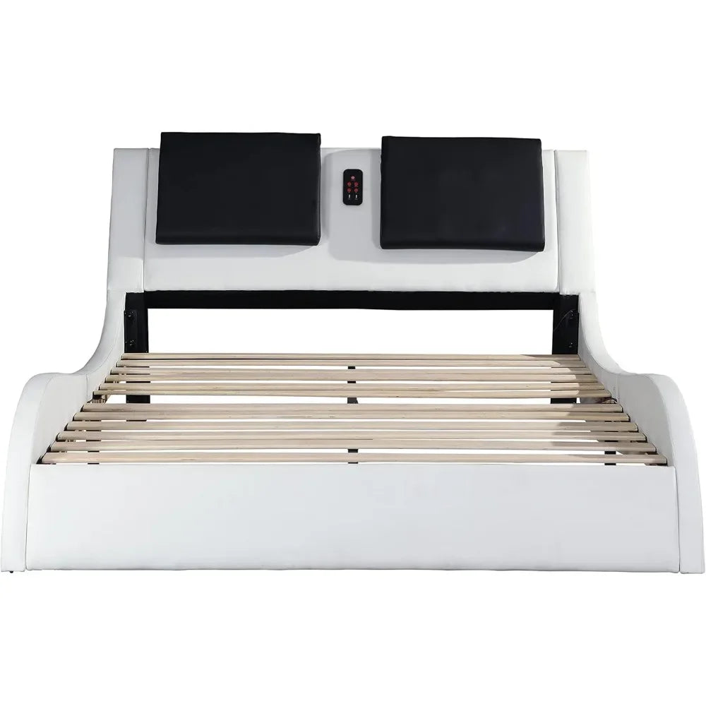 Upholstered Platform Bed Frame with led Lighting,Bluetooth Connection to Play Music Control Backrest Vibration Massage