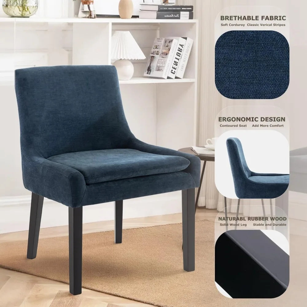 Upholstered Corduroy Accent Side Leisure Chairs With Mid Back and Wood Legs for Living Room/Dining Room-Blue Chair Chaises Table