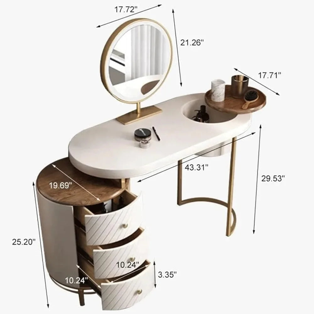 Vanity Table 3 Drawers Makeup Vanity Set Led Mirror with Movable Tray Top Dressing Table Makeup Stool Luxury Vanity Desk