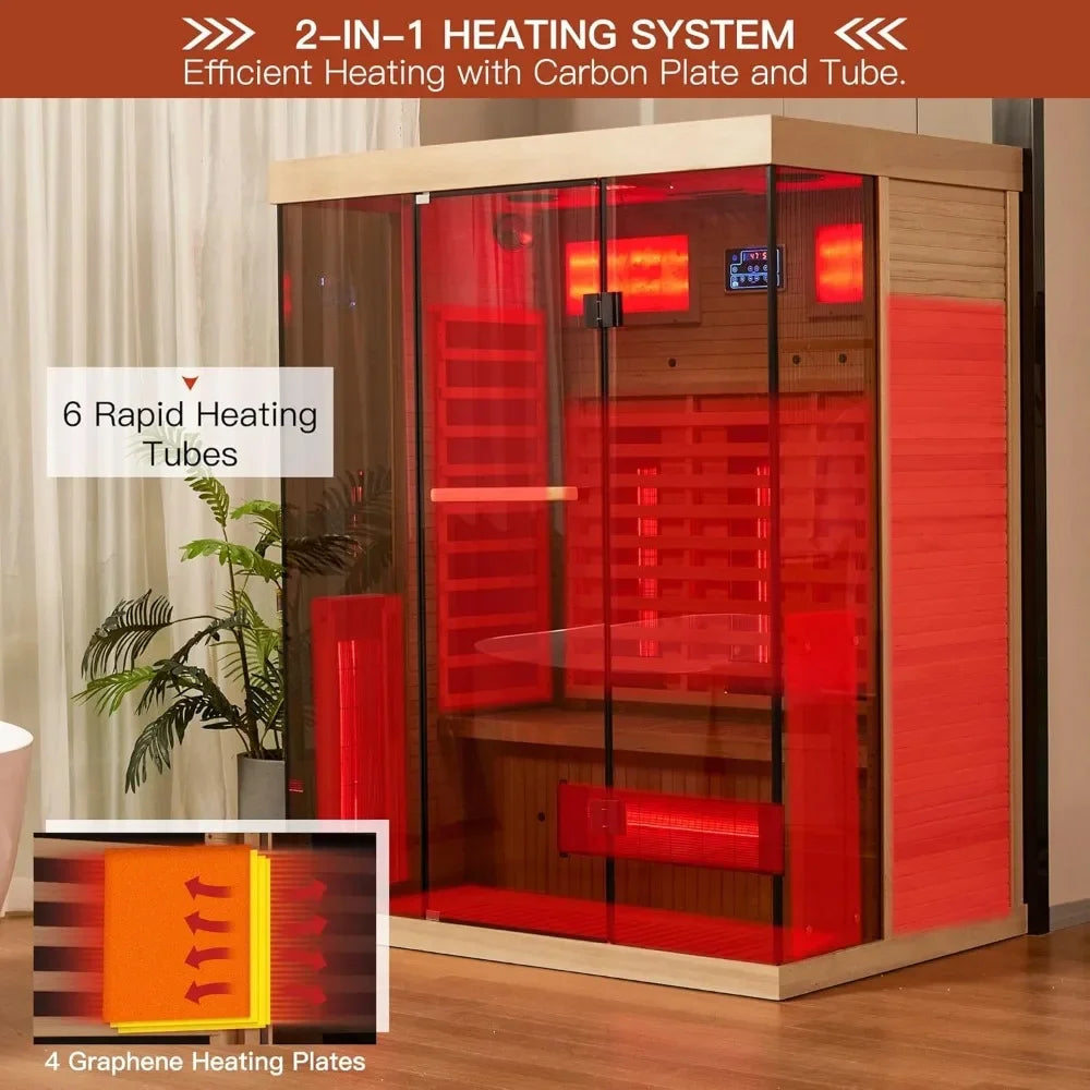 Sauna,Sauna with Himalayan Salt Brick,Indoor Sauna Spa Room with Rapid Heating,Panoramic Tempered Glass&Oxygen Bar,220V