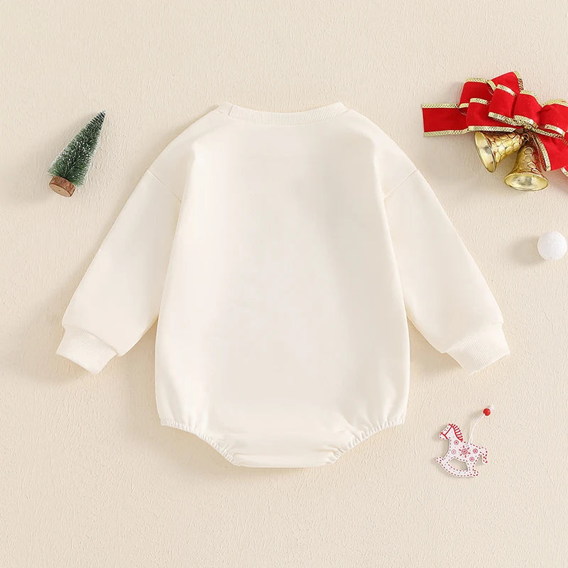 Baby Christmas Sweatshirt Romper Casual Letter Print Toddler Long Sleeve Jumpsuit for Newborn Girl Boy Cute Clothes