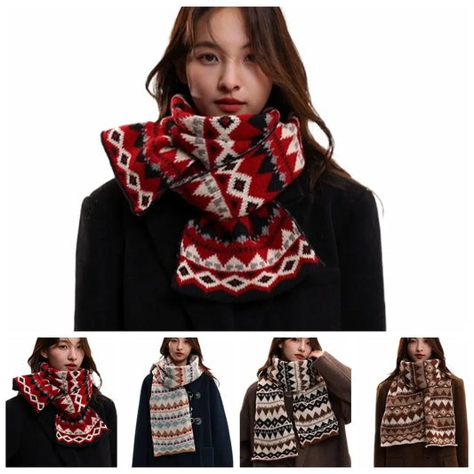 Simple Jacquard Winter Knitted Scarves Thickened Korean Style Women Scarf Keep Warm Crochet Woolen Neckerchiefs New Year Gift