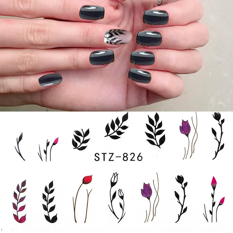 1Pcs Water Nail Decal and Sticker Flower Leaf Tree Green Simple Summer DIY Slider for Manicure Nail Art Watermark Manicure Decor