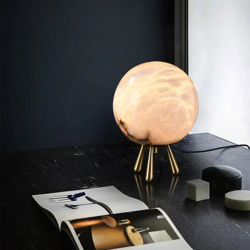 Luxury Natural Marble Table Lamp Ring Ball Led Lights Creative Bedroom Living Room Night Lights Home Decorations LED Desk Lamp