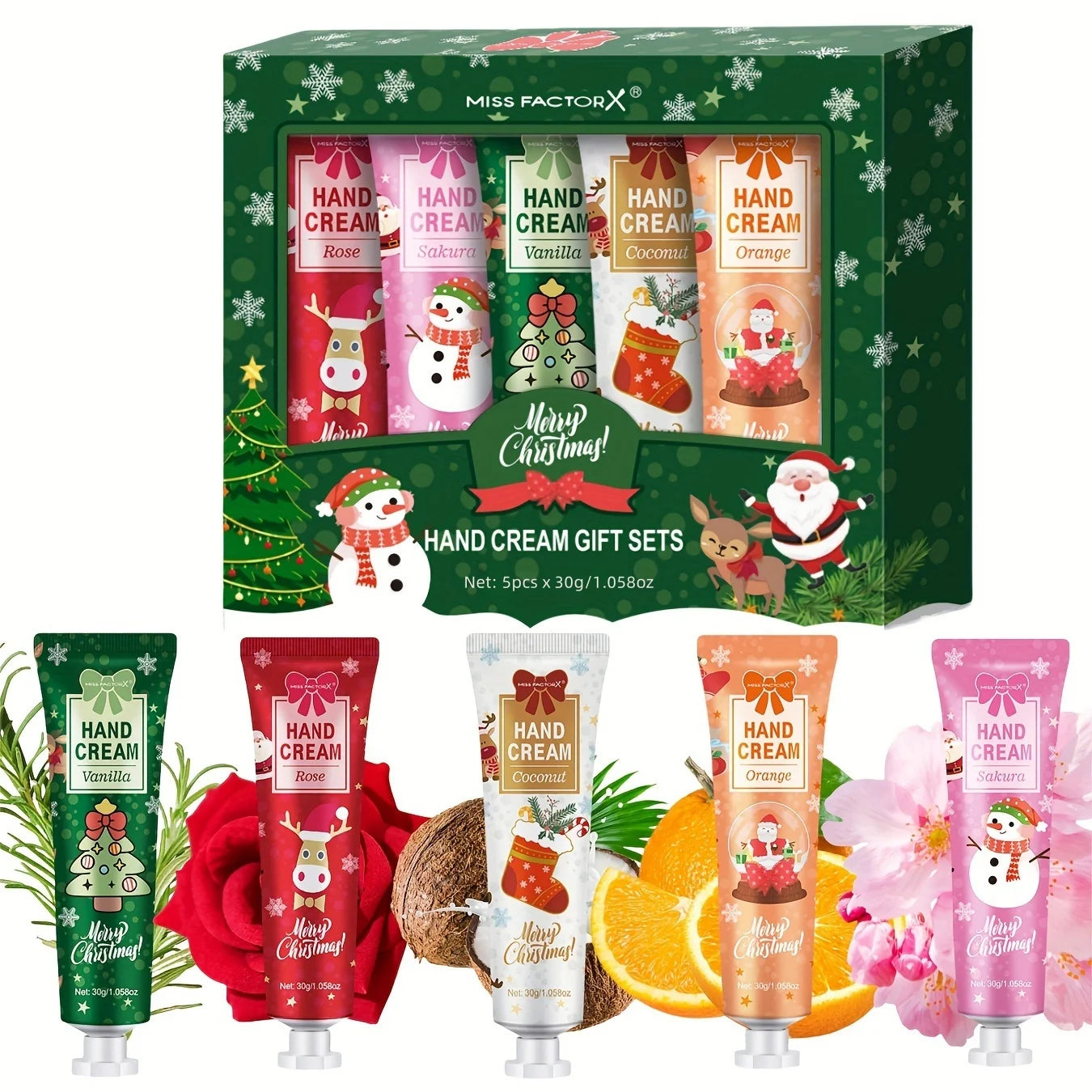 Christmas gift 5/box hand cream set, cream texture, hand cream travel pack, durable moisturizer-30g/piece gift for women