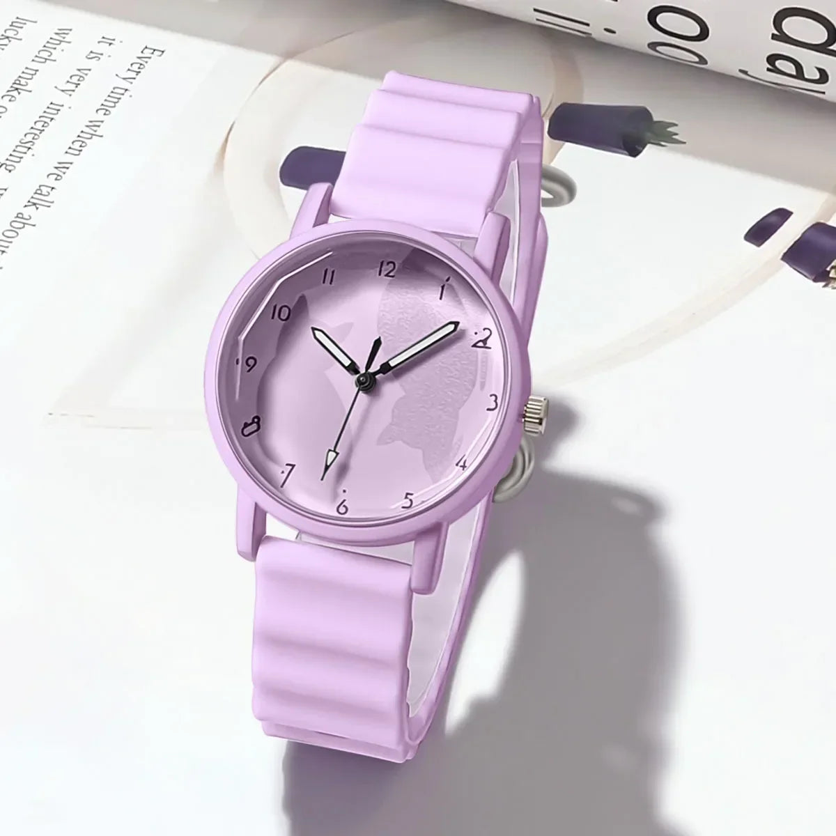 Jelly Colored Cat Pattern Girl Watch Student Creative Wave Shaped Silicone Strap Quartz Wristwatches for Women Dropshipping