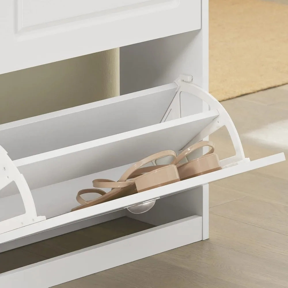 White  with 4 Flip Drawers, Large Freestanding Shoe Rack, Modern Shoe Organizer for Entryway, Hallway, Entance FSR79