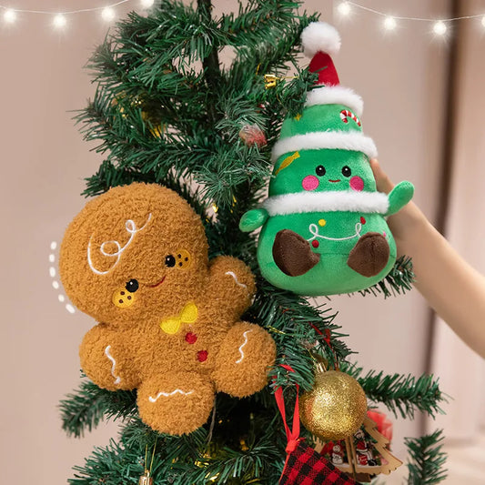 Kawaii Cartoon Christmas Series Plush Doll Pillow Gingerbread Man Christmas Tree Santa Claus Plush Toy Home Holiday Decoration