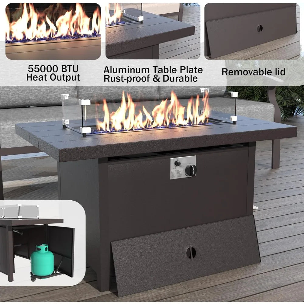 Outdoor Sofa Set,Propane Fire Pit Table 10 seat Metal Outdoor Furniture W/Fire Pit Patio Sectional,Aluminum Patio Furniture Set