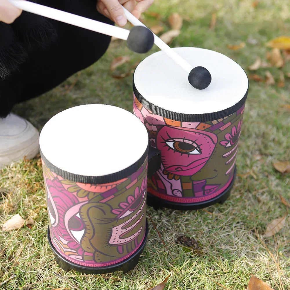 Bongos Drum Percussion Musical Instruments Indian Decal Double Drums  with Drumsticks Kids Early Learning Educational Toys