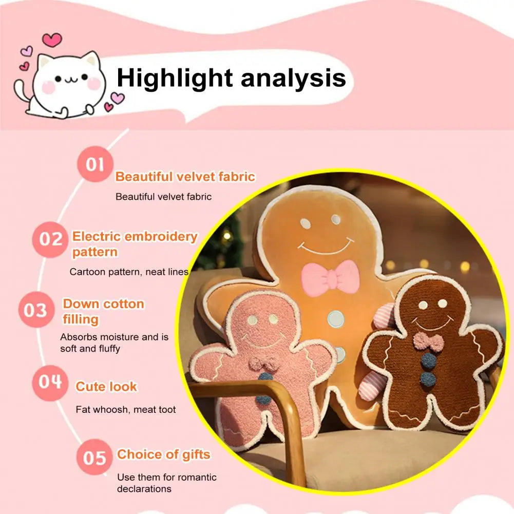 Plush Toys Christmas Gingerbread Man Plush Doll Throw Pillow Set Fun Holiday Decorative Waist Pillow Pendant for Kids for Home