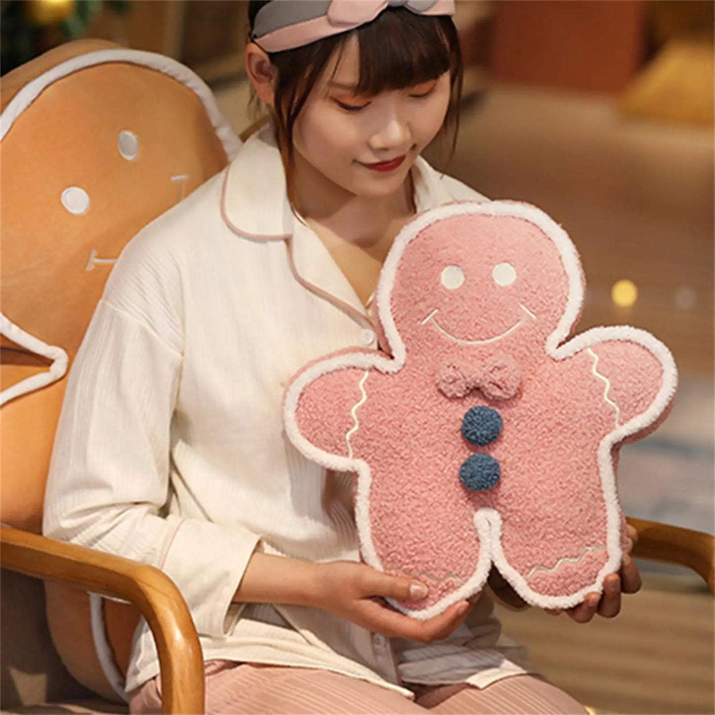 Household Gingerbread Man Pillow Cushion With Soft Touch and Bright Appearance for Living Room Reading Room SAL99