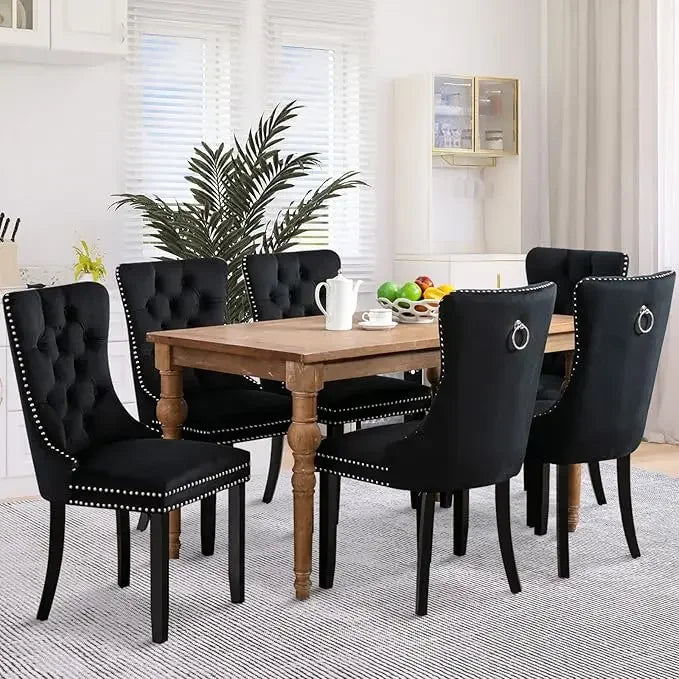 Velvet Dining Chairs Set of 6, Tall Back Side Chair, Modern Upholstered High-end Tufted Side Chair with Button Back Ring