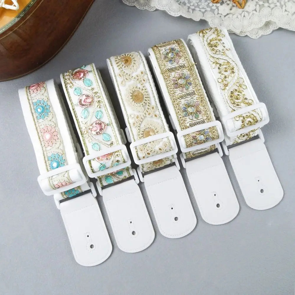 Vintage Guitar Strap Embroidered Printed Adjustable Electric Guitar Belts Ethnic Style High Quality Shoulder Belt Ukulele