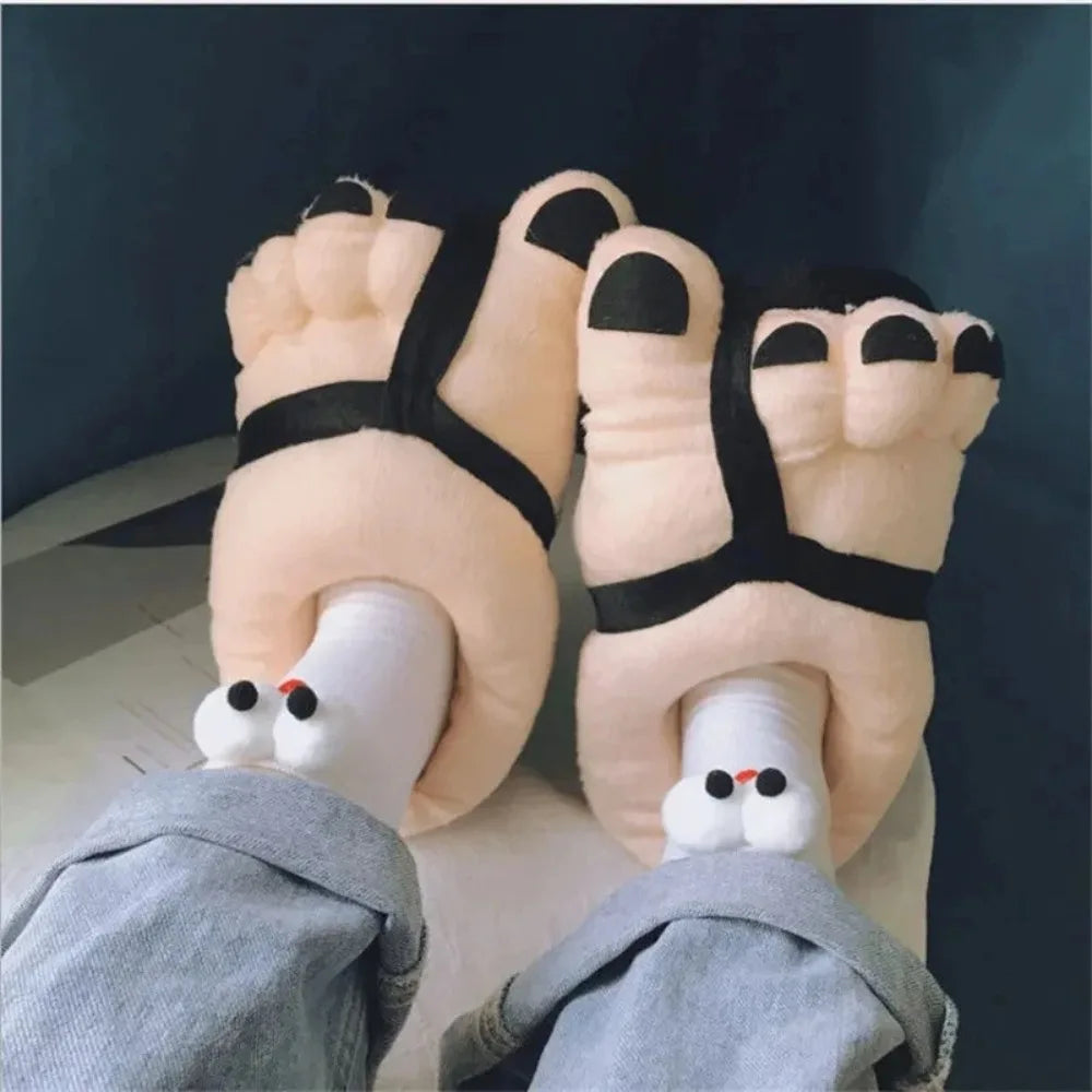 Creative Men Women Winter Slippers Big Feet Creative Couples Funny Slippers House Slides Home Soft Warm Cotton Slider