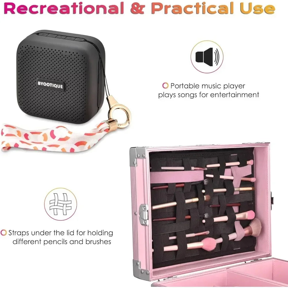 Rolling Manicure Table Foldable Nail Table Makeup Train Case with Desk Cosmetic Trolley Travel Storage Organizer with Speaker