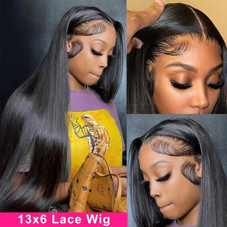 Bone Straight Lace Front Wig Brazilian 100%  Remy Human Hair Wigs 13x6 HD Transparent Lace Frontal Wig 180 Density Pre Plucked