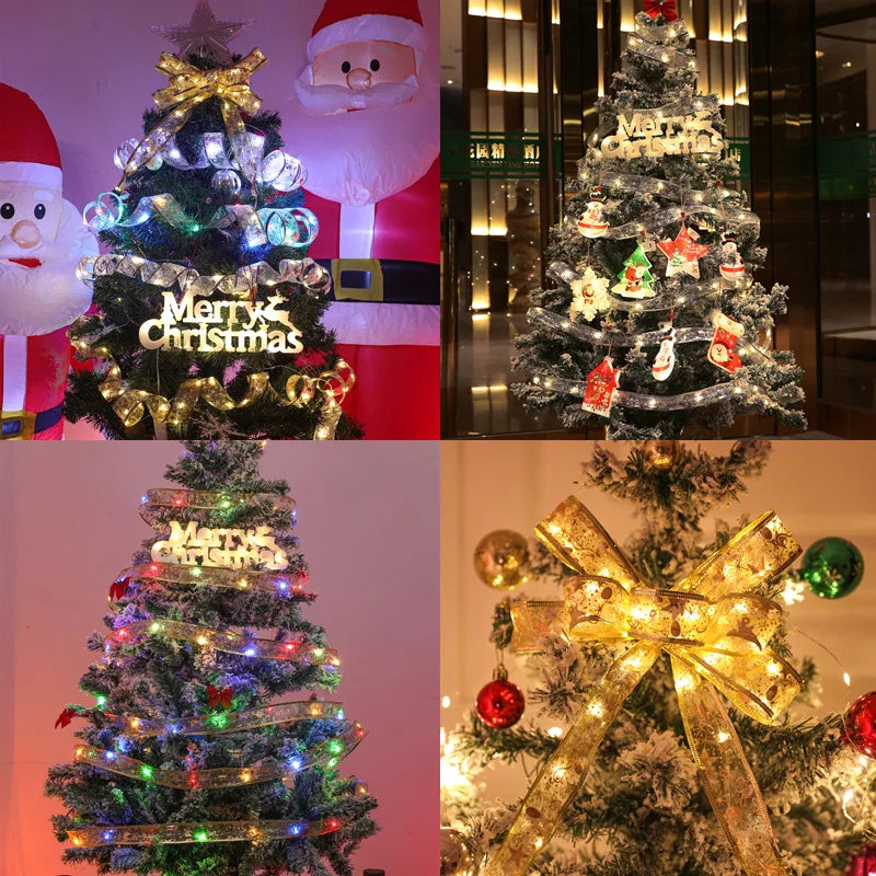 LED Christmas Decoration Ribbon Fairy Lights Christmas Tree Ornaments for Home 2023 DIY Bows Light String Navidad New Year 2024