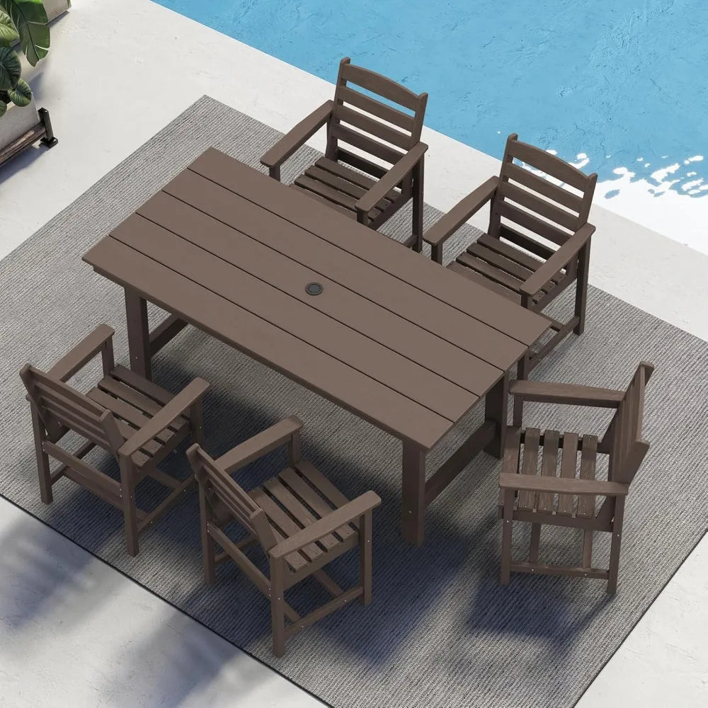 Outdoor Dining Sets, Outdoor HDPE Dining Furniture Set with Umbrella Hole Cut-Out Table and 4 Chairs, All Weather Dining Set