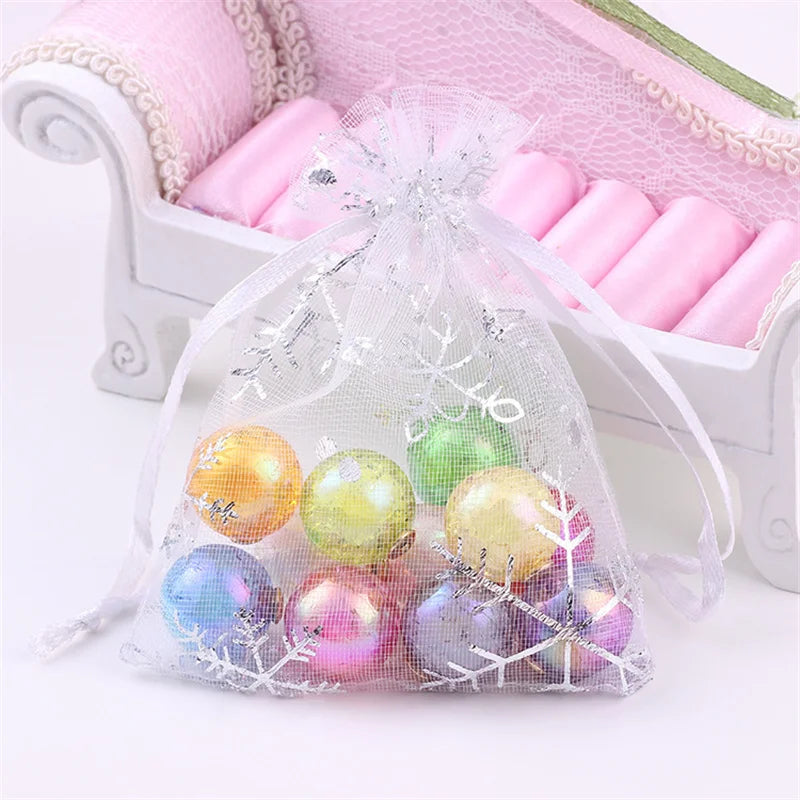 100pcs Christmas gift packag bag Gift Bag  small mesh bag Wedding gift bag Jewelry storage bag Snowflake gilded gauze bag