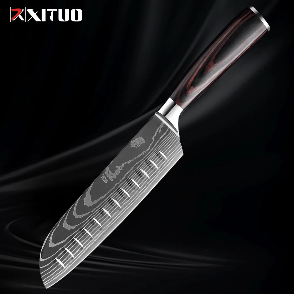 XITUO Kitchen Knife Set 1-9PCS,7Cr17Mov Stainless Steel Sharp Chef Knife Santoku Knife Fruit knife Ergonomic Pakkawood Handle