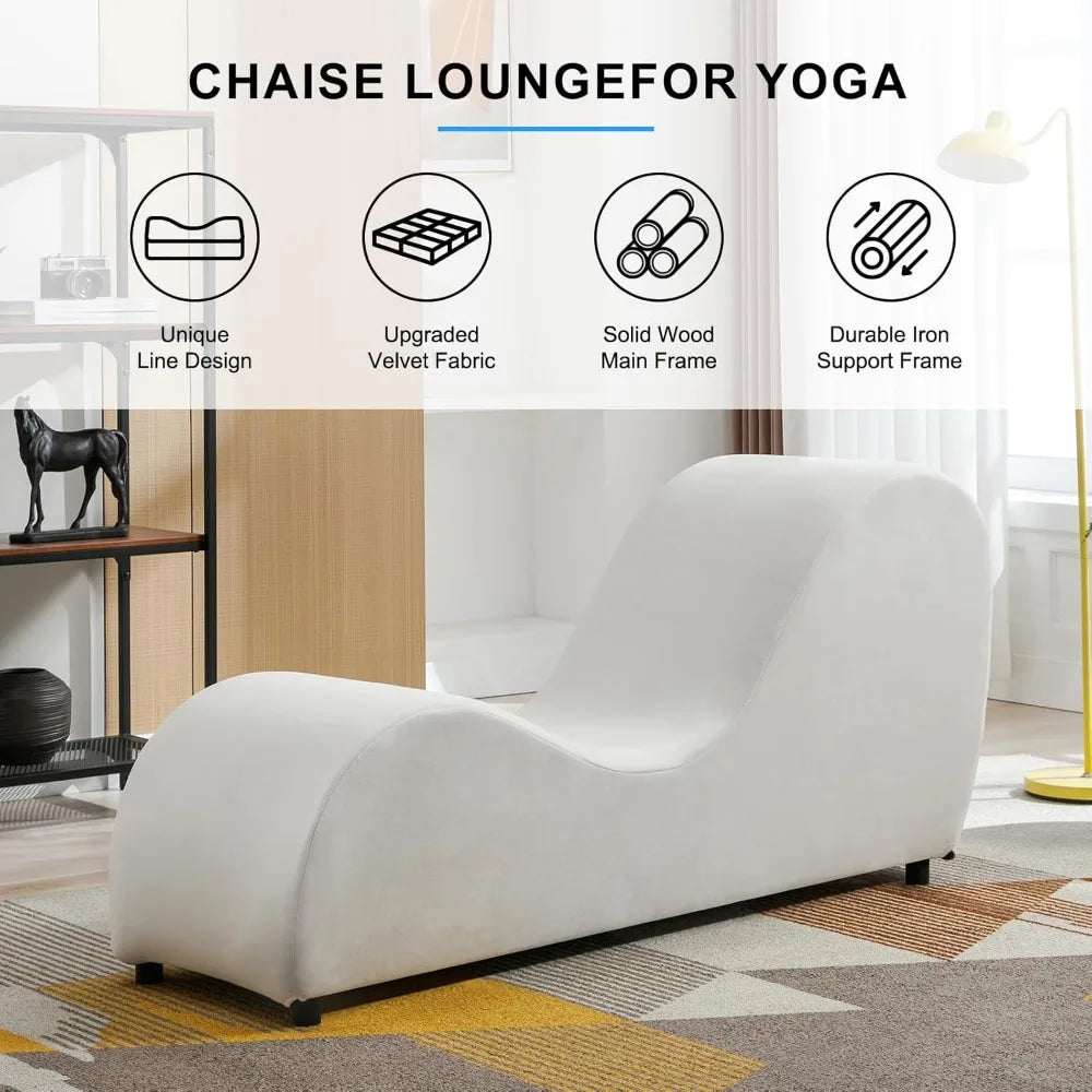 Yoga Chair, Sleek Chaise Lounge for Yoga, Ergonomic for Stretching, Relaxing & Exercising, 61" D x 18" W x 28" H, Beige