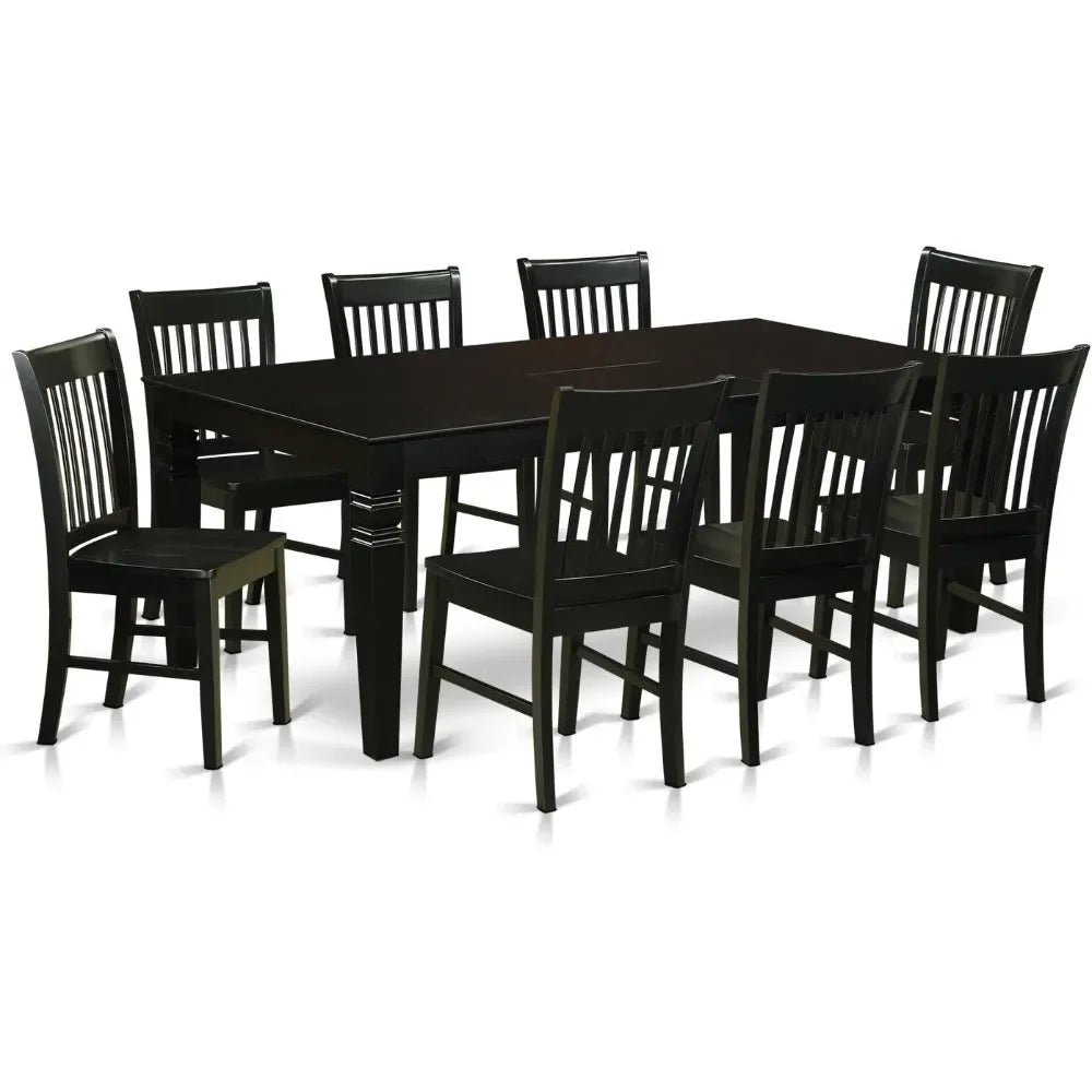 9 Piece Kitchen Table&Chairs Set Includes a Rectangle Dining Room Table with Butterfly Leaf and 8 Dining Chairs,42x84 Inch,Black