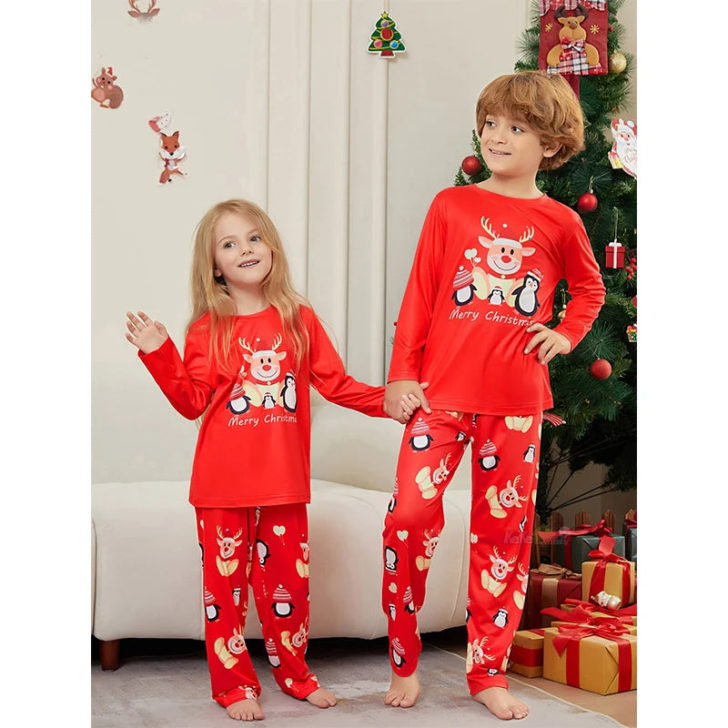 New 2025 Christmas Family Outfits Matching Pajamas Set Adult Mom Dad Kids Clothes 2 Pieces Suit Baby Romper Xmas Family Look