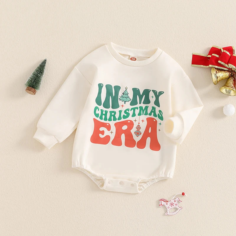 Baby Christmas Sweatshirt Romper Casual Letter Print Toddler Long Sleeve Jumpsuit for Newborn Girl Boy Cute Clothes