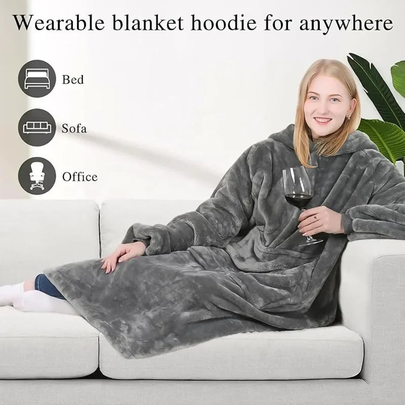 Wearable Blanket Hoodie for Women and Men, Oversized Hooded Blankets Sweatshirt, Cozy and Warm Fleece Blanket with Sleeves