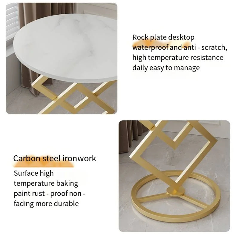 Light Luxury Simple End Table Creative Round Rock Plate Coffee Table Modern Small Household Living Room Metal Small Sofa